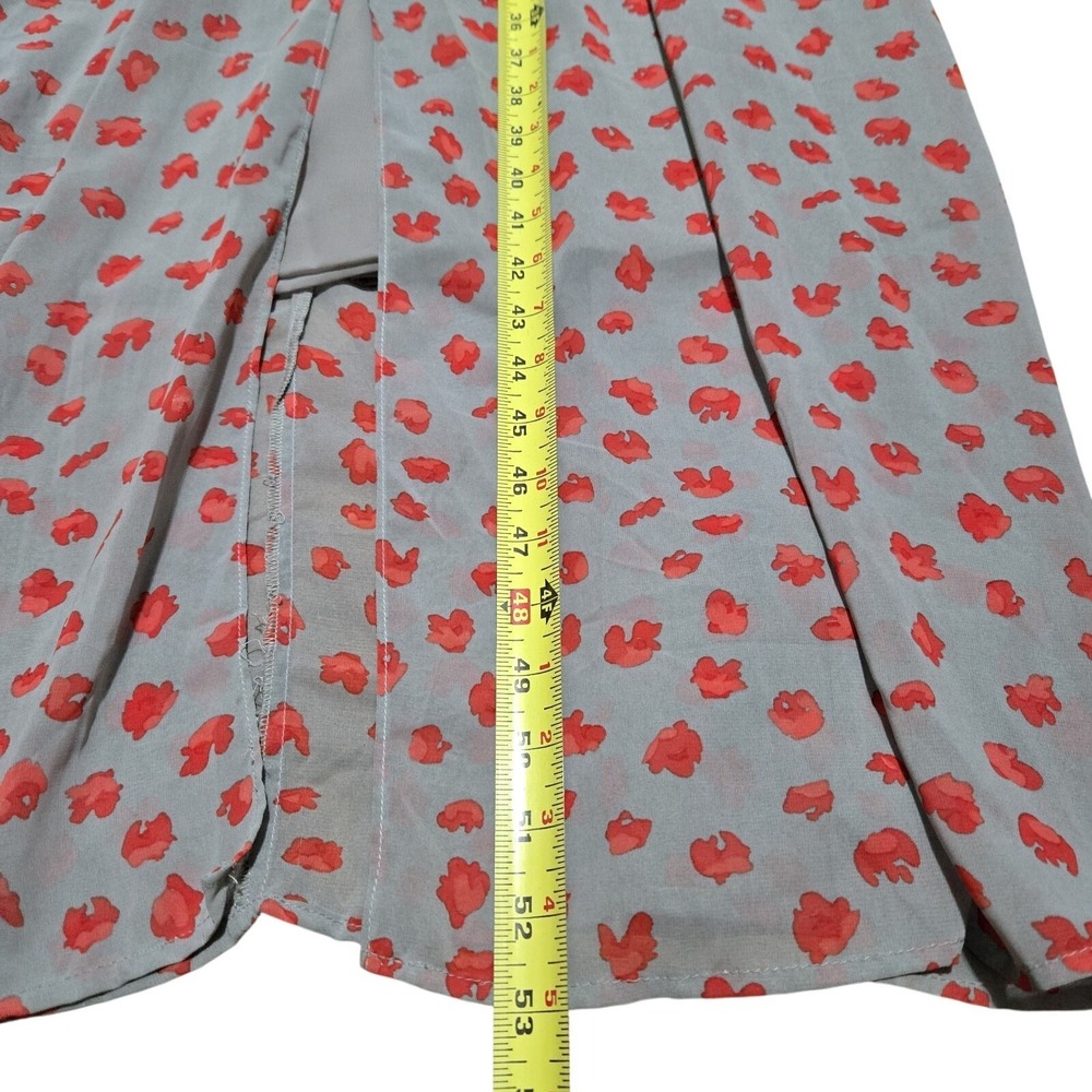 Aggie Floral Flowy Maxi Dress Sz M Gray Red Ruffle Cap Sleeve Peasant V-Neck - Picture 9 of 14